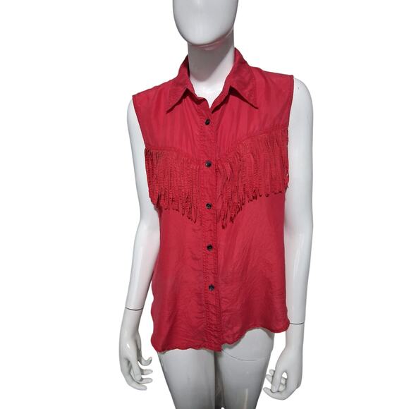 Y2K Vintage Lady Madeira Fringe Women's size M 100% Silk Button Up Western Top - Picture 6 of 9